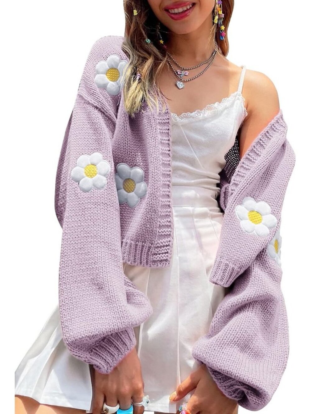 Floral Cropped Cardigan Sweater - Y2K Coquette Aesthetic for Women